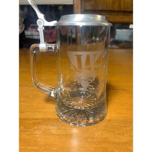 Vintage Winston Eagle Clear Glass Beer Stein with Pewter‎ Lid Collectible Mug